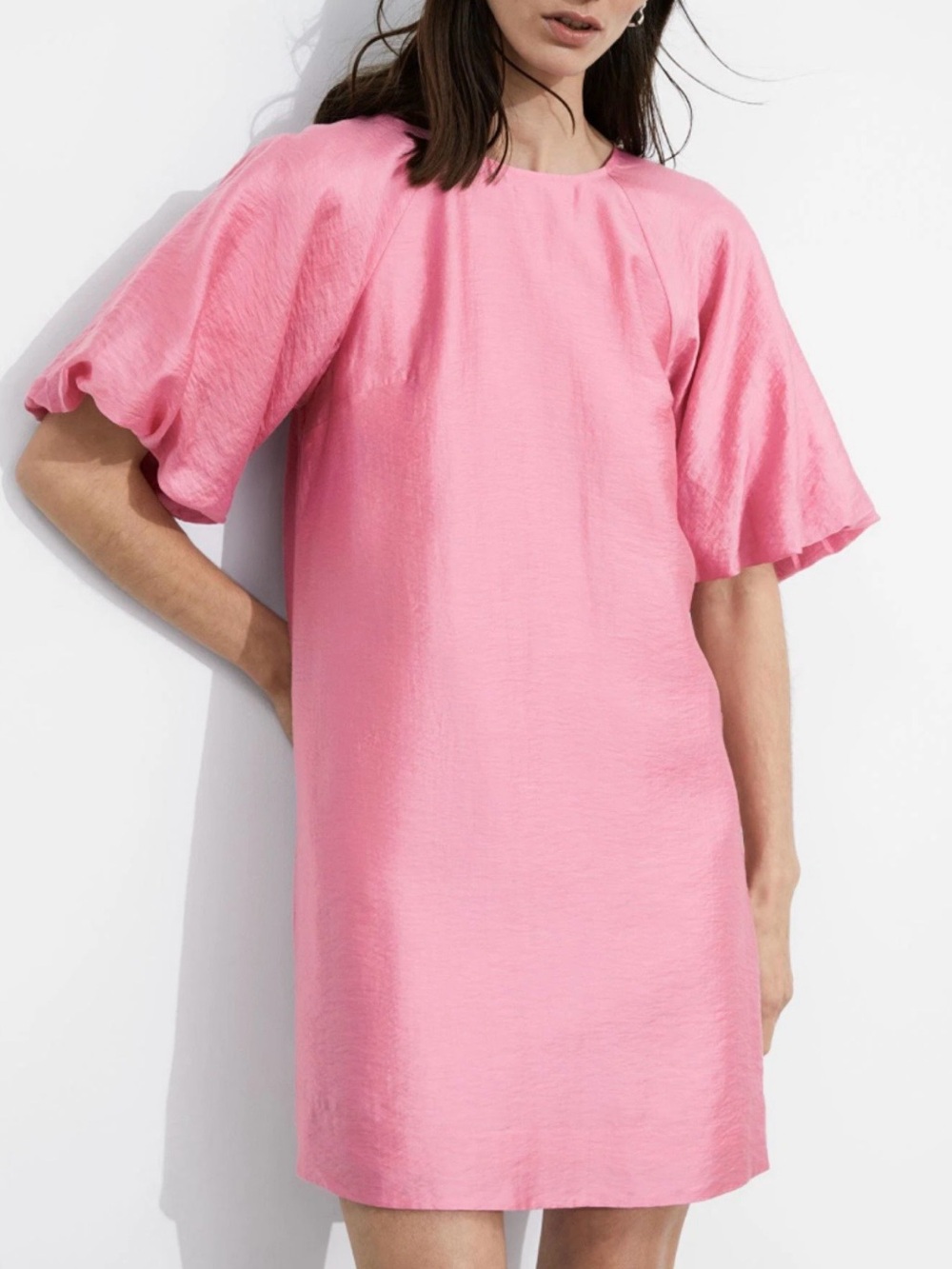 & Other Stories Pink Balloon Puff Sleeve A Line Mini Dress Size 10 Light Stain